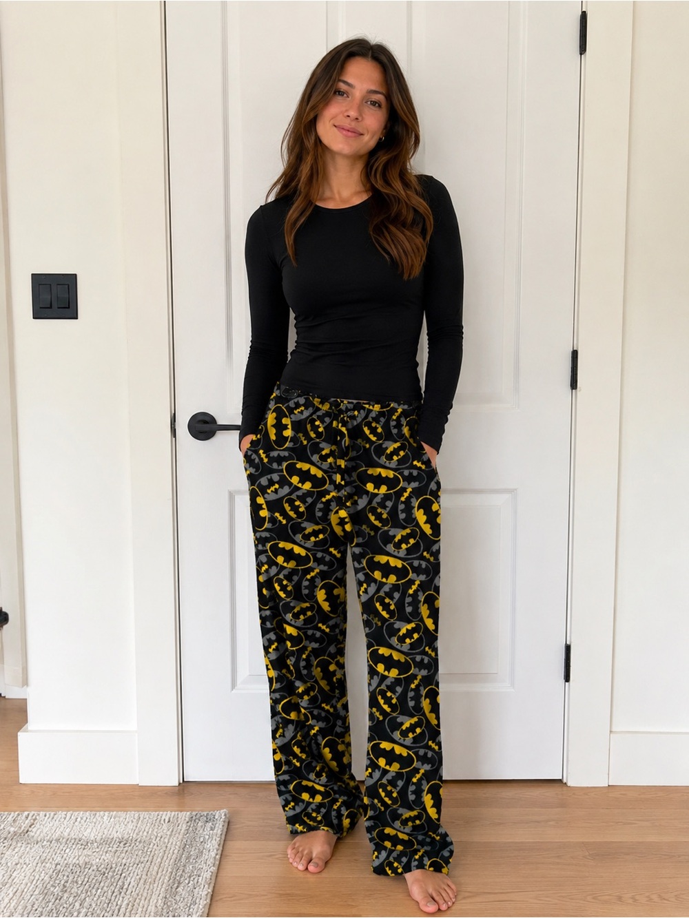 Official DC Batman Logo Lounge Pants - Black & Yellow